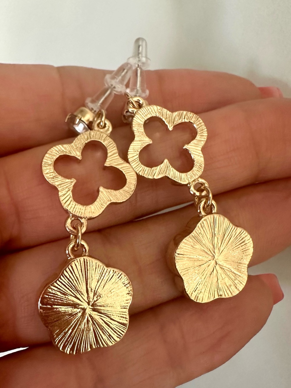 Gold-Tone Mother-of-Pearl Drop Earrings with Crystal Accents - Picture 7 of 7